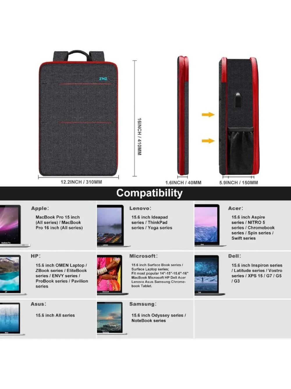 Expandable Water-Resistant Laptop Backpack for 15-16